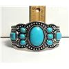 Image 1 : 12)  SILVER TONE WITH FAUX TURQUOISE 1.5"