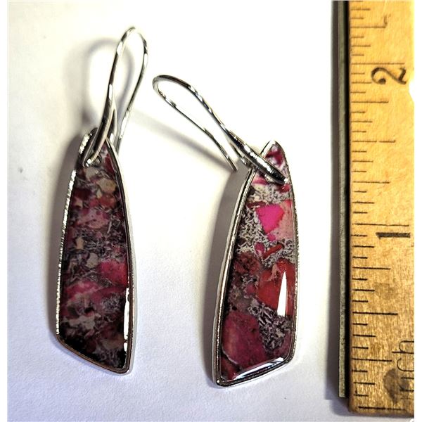 15)  SILVER TONE WITH RED AGATE DROP