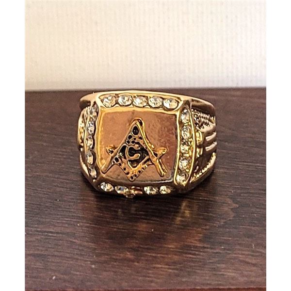6)  GOLD TONE WITH CLEAR CRYSTALS MASONIC