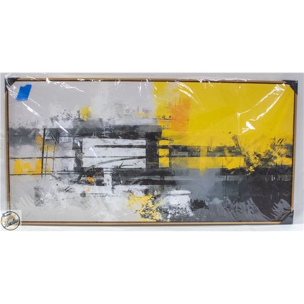 NEW SOLID WOOD FRAME ABSTRACT YELLOW WALL ART