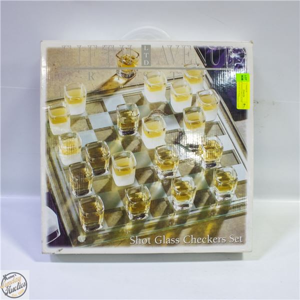 FIFTH AVENUE SHOT GLASS CHECKER SET IN BOX