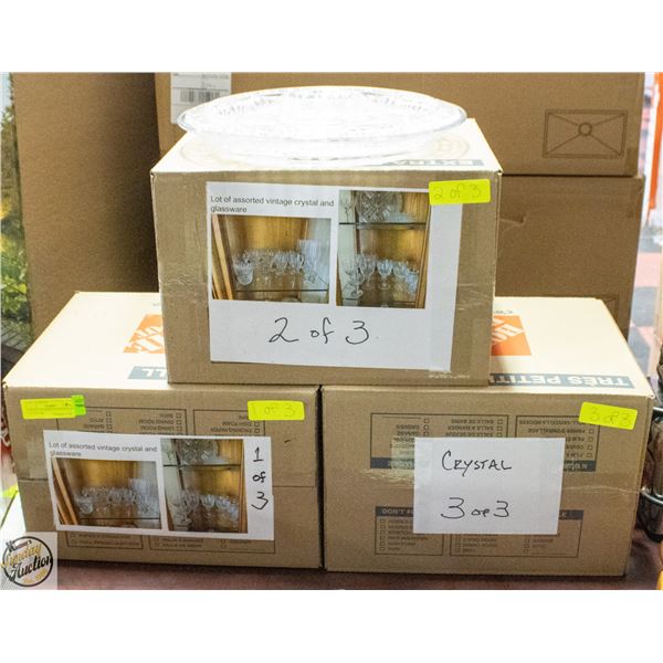 3 BOXES OF ASSORTED CRYSTAL & GLASSWARE