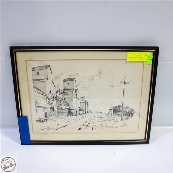 FRAMED DRAWING-GRAIN ELEVATORS IN ACME, ALBERTA