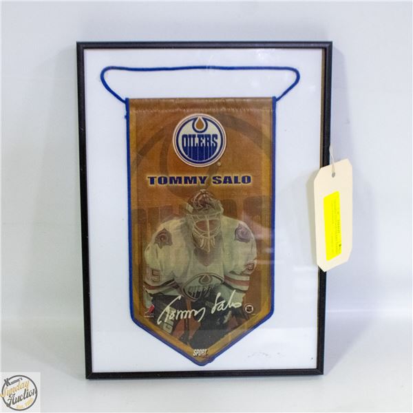 FRAMED VINTAGE OILERS TOMMY SALO BANNER