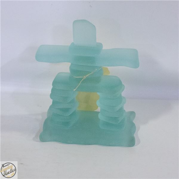 FROSTED GLASS "INUKSHUK" LARGE FIGURINE