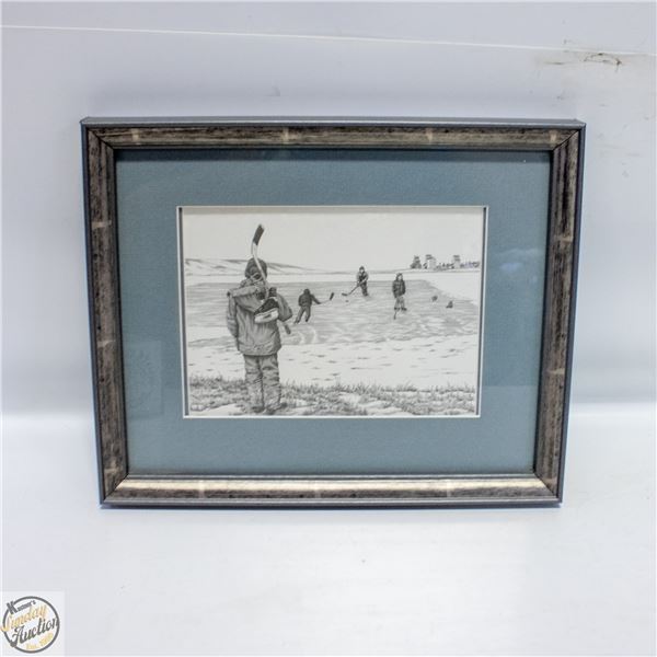 VINTAGE FRAMED BERNIE BROWN HOCKEY PRINT