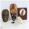Image 1 : FLAT WITH 2 WOODEN MASK DECORS, POLAR BEAR &