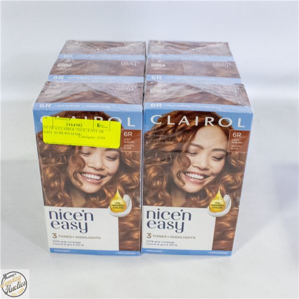 LOT OF 6 CLAIROL NICE+EASY 6R LIGHT AUBURN HAIR-