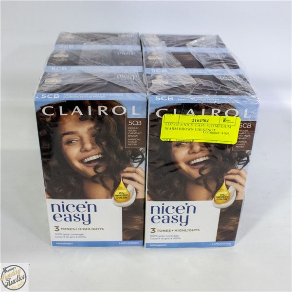 LOT OF 6 NICE+EASY 5CB MEDIUM WARM BROWN CHESTNUT