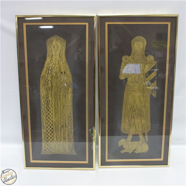 2 VINTAGE BRASS RUBBING PICTURES FRAMED