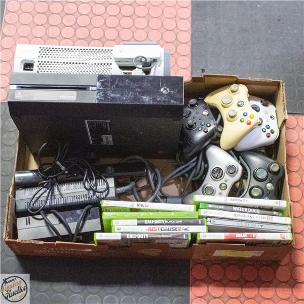 XBOX LOT INCLUDES XBOX ONE, WHITE XBOX 360
