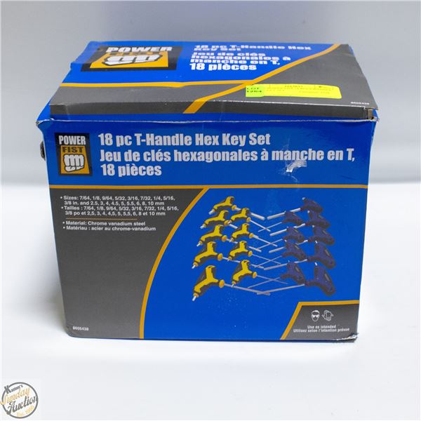 NEW POWER FIST 18 PCS T-HANDLE HEX KEY SET