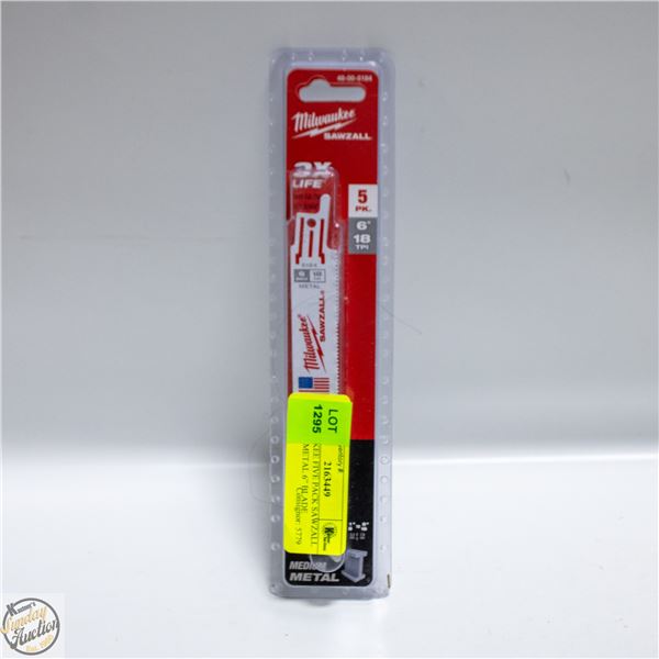 MILWAUKEE FIVE PACK SAWZALL MEDIUM METAL 6” BLADE