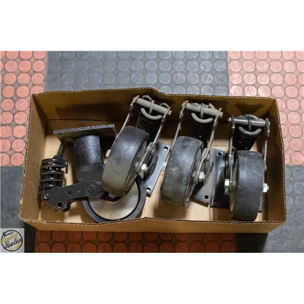 NEW 4 HEAVY-DUTY 6" BY 2" SUSPENSION CASTERS.
