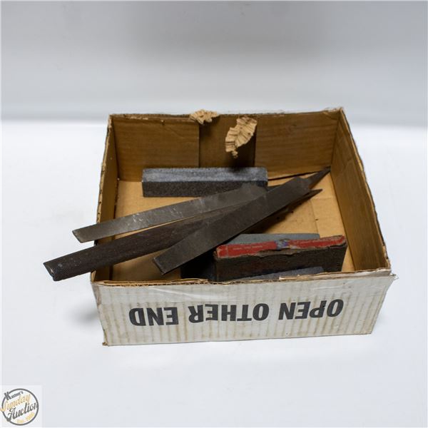 LOT OF SHARPENING STONES AND FILES