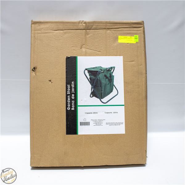 NEW GARDEN STOOL. CAPACITY: 220 LBS.