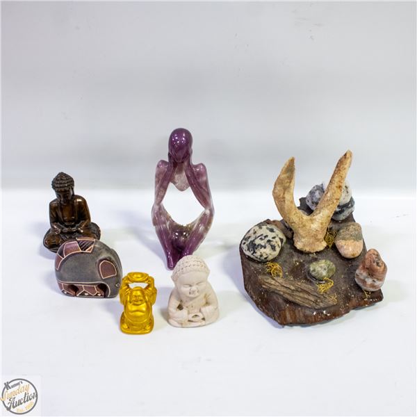 ESTATE BUDDAH FIGURES + GENUINE GEMSTONE/
