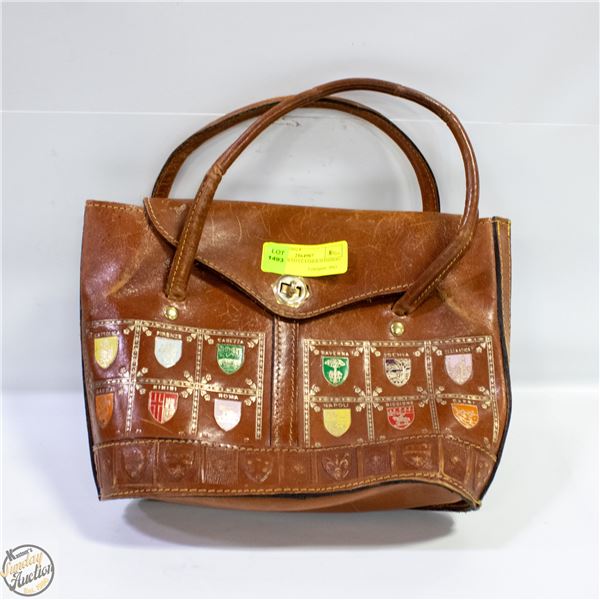 1950'S TOOLED LEATHER HANDBAG WITH