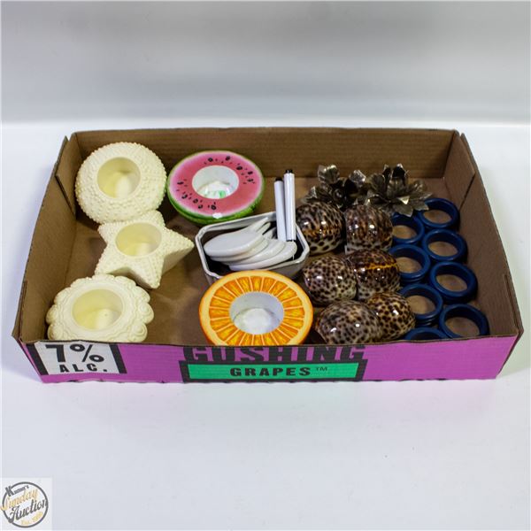 FLAT OF PARTYLITE CANDLE HOLDERS + NAPKIN