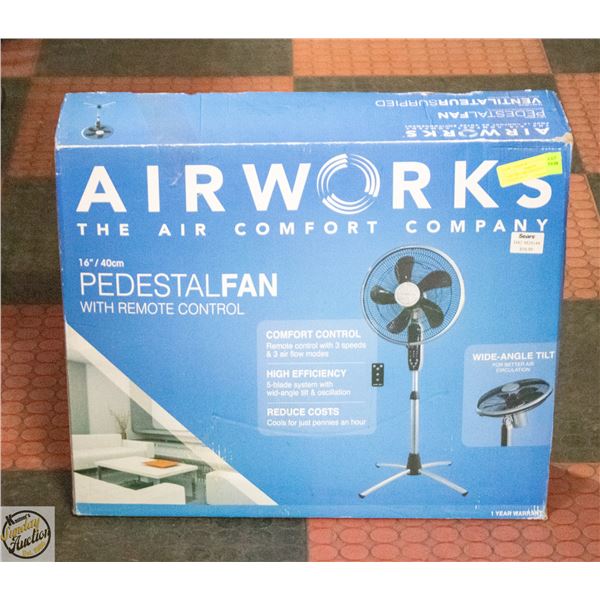 NEW AIRWORKS PEDASTAL FAN WITH REMOTE