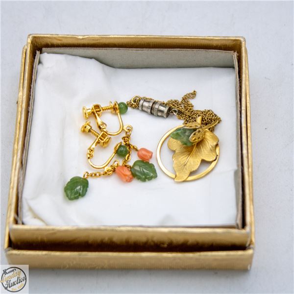 VINTAGE JADE EARRINGS & NECKLACE