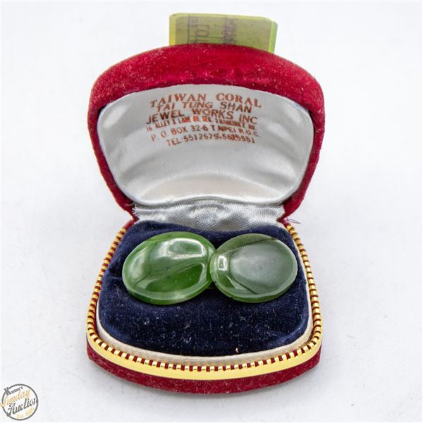 PAIR JADE MEN'S CUFF LINKS VTG