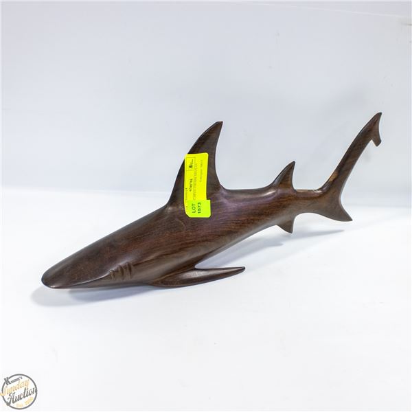 WOOD CARVED SHARK DISPLAY H-7"