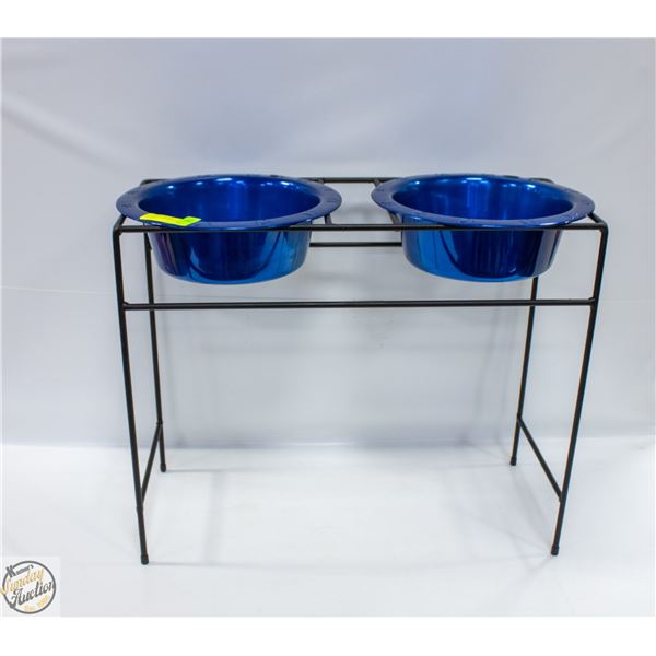 RAISED WROUGHT IRON STAND & BLUE DOG