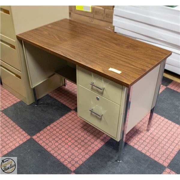 VINTAGE METAL DESK WITH 2 DRAWERS 29"X42"X22"