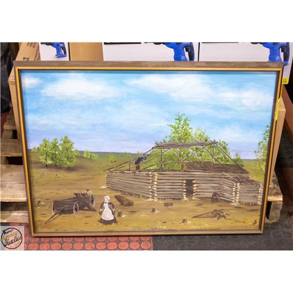 PAINTING OF CABIN BEING BUILT 1978 BY TIMLER 24" X