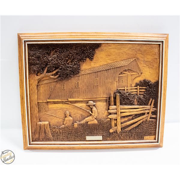 VINTAGE KIM MURRAY WOOD CARVING PICTURE SUMMER FUN