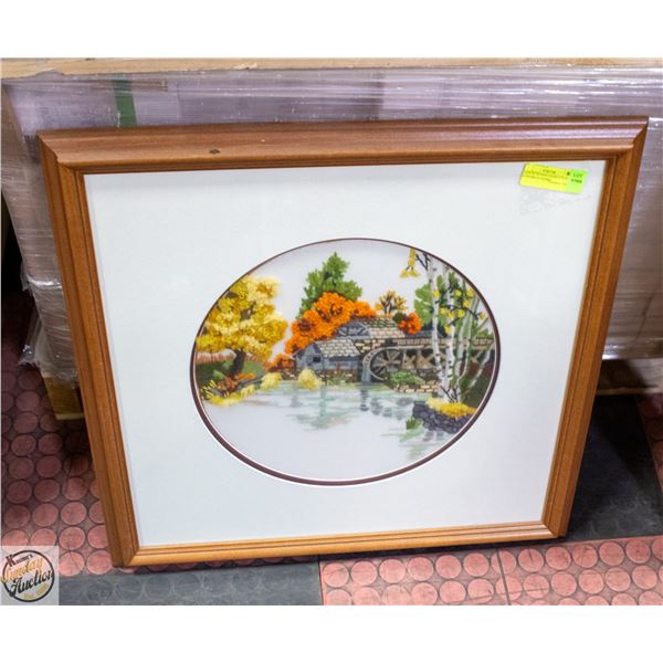 CABIN IN WOODS CROSS STICH ARTWORK IN FRAME