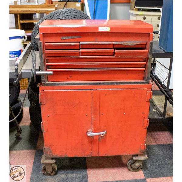 RED TOOL BOX WITH 2 LEVELS AND DRAWERS