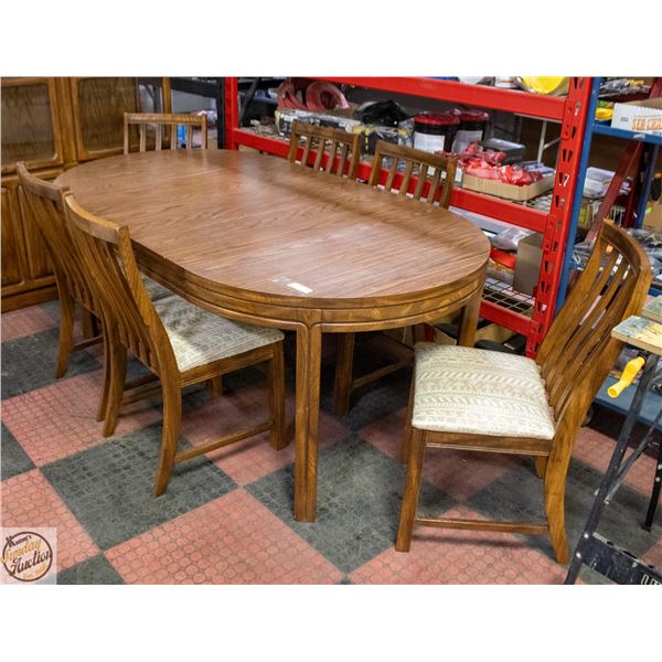 6 CHAIR WOOD TABLE DINING ROOM SET WITH LEAF