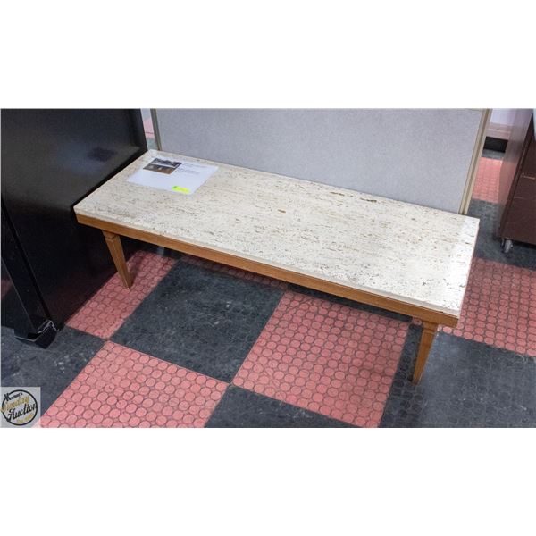 WOODEN COFFEE TABLE WITH STONE TOP H-16" W-18.5"