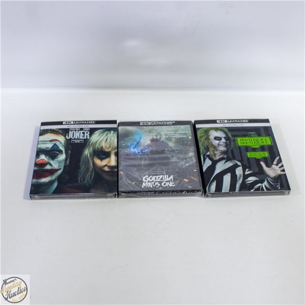 3 NEW 4K UHD MOVIES, JOKER, GODZILLA