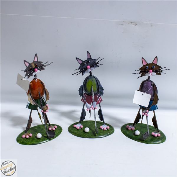 3 X LADIES CAT GOLFERS METAL ORNAMENTS