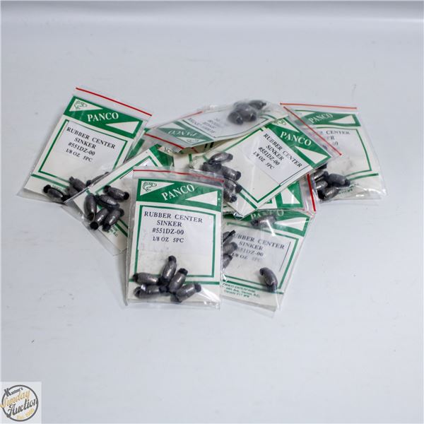 12PKS X 5 PCS 1/8 OZ RUBBER CENTER SINKERS