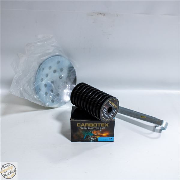 2 X ICE FISHING SCOOPS AND 10 SPOOLS OF