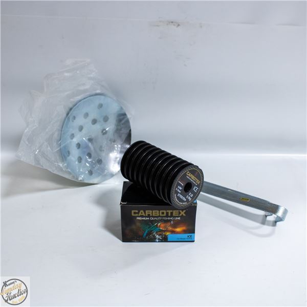 2 X ICE FISHING SCOOPS AND 10 SPOOLS OF