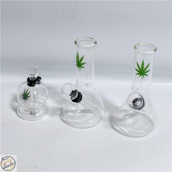 3 X GLASS BONGS