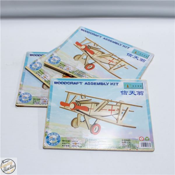 4 WOODCRAFT AIRCRAFT ASSEMBLY KITS W/MOVING PARTS