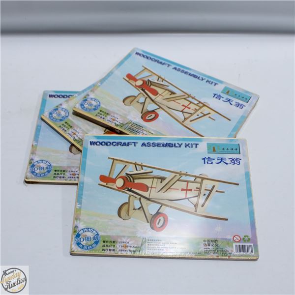 4 WOODCRAFT AIRCRAFT ASSEMBLY KITS W/MOVING PARTS