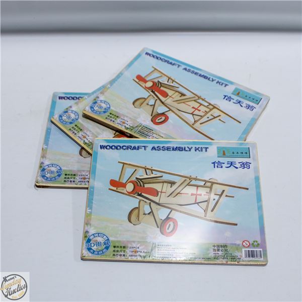 4 WOODCRAFT AIRCRAFT ASSEMBLY KITS W/MOVING PARTS