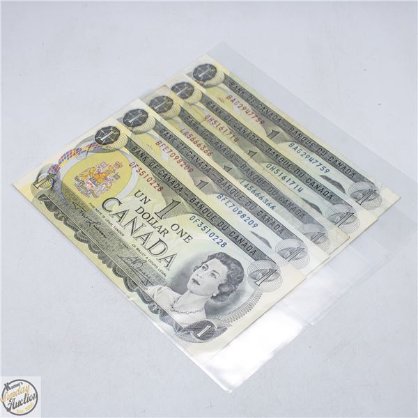 LOT OF 5 1973 ONE DOLLAR NOTES