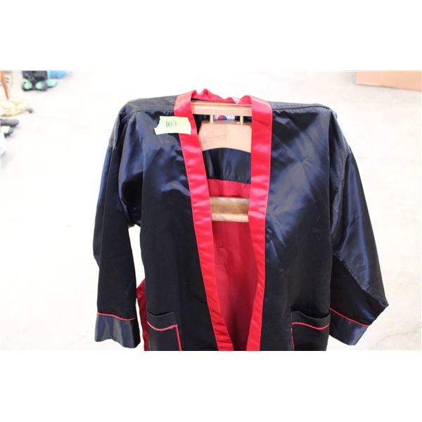 Pro Sports black and red satin robe by Sports World, New York. 
