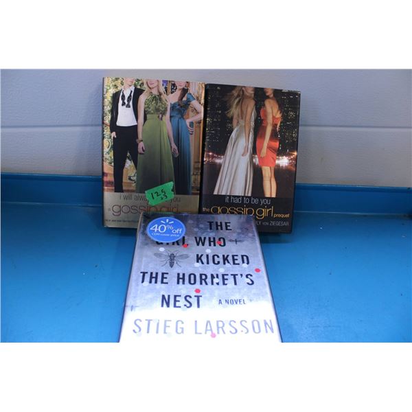 Five fiction books, including 'The Girl Who Kicked the Hornet's Nest' by Stieg Larsson, 
