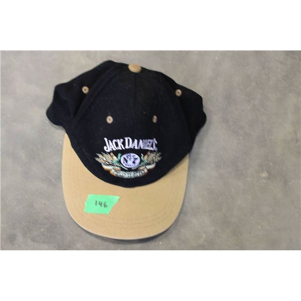 Jack Daniel's black and tan baseball cap featuring an embroidered logo on the front. 