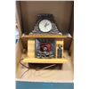Image 2 : Tabletop Fireplace Clock with Stone and Wood Design
