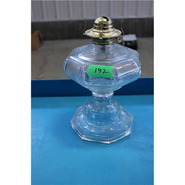 Pressed Glass Oil Lamp with Brass Burner Fixture

